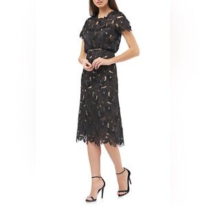 JS Collections Laser Cut Leaf Cocktail Dress Black sz 10